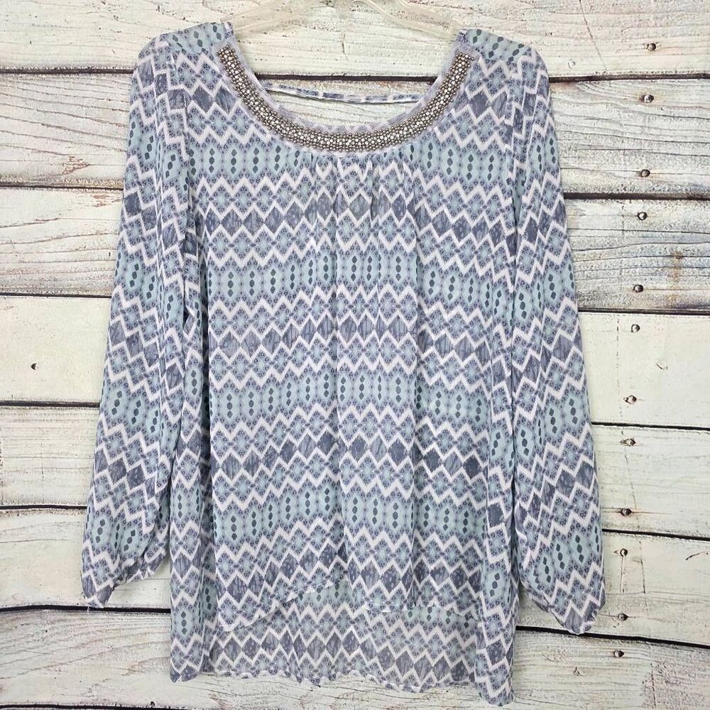 Maurices Sheer Embellished Blouse L - Picture 2 of 9
